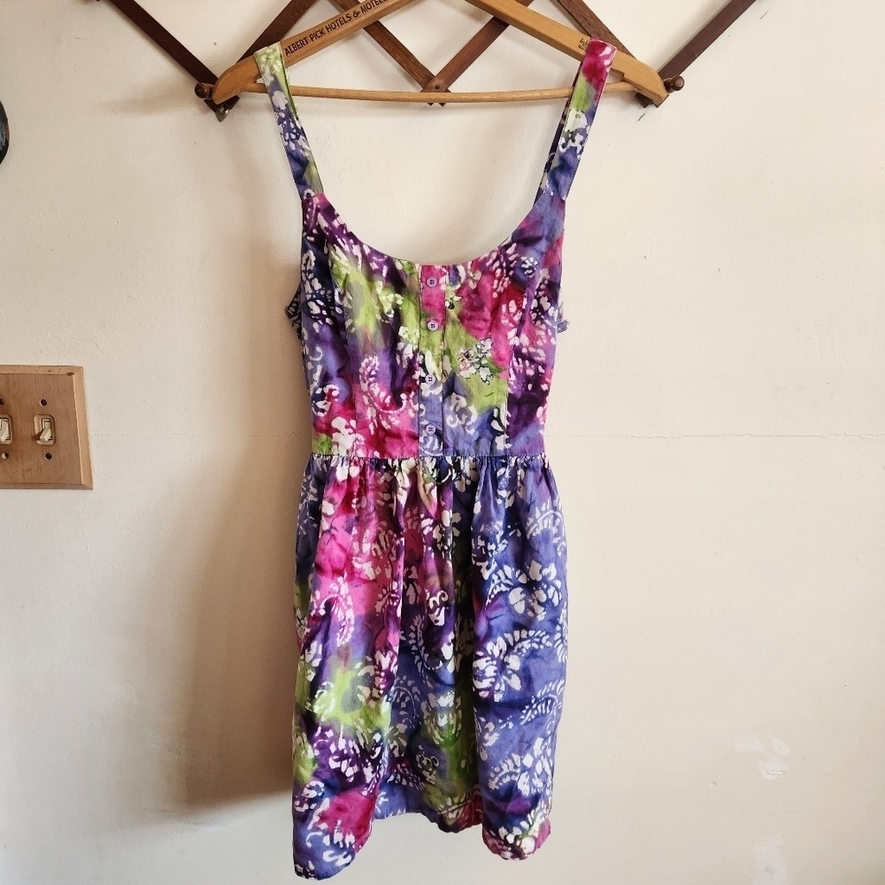 Band of Gypsies Mini Dress Smocked Back Purple Pink Small S